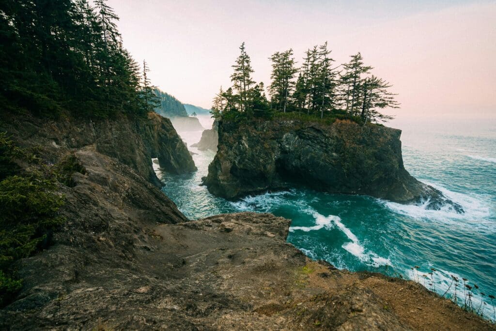 America Pacific Northwest, the tree covered cliffs and coast